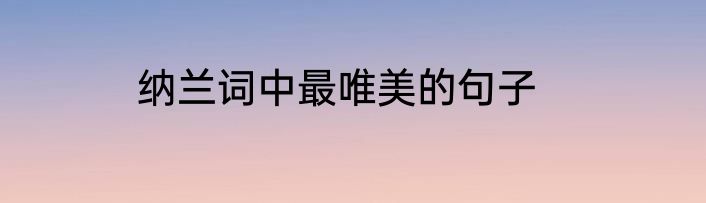纳兰词中最唯美的句子