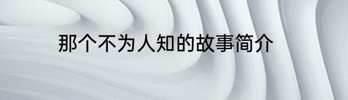 那个不为人知的故事简介