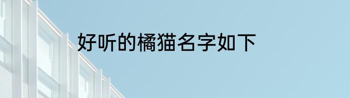 好听的橘猫名字如下
