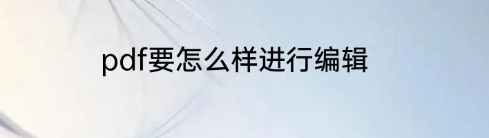 pdf要怎么样进行编辑