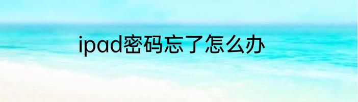 ipad密码忘了怎么办
