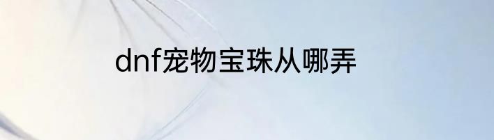 dnf宠物宝珠从哪弄