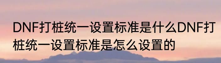 DNF打桩统一设置标准是什么DNF打桩统一设置标准是怎么设置的