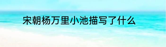宋朝杨万里小池描写了什么