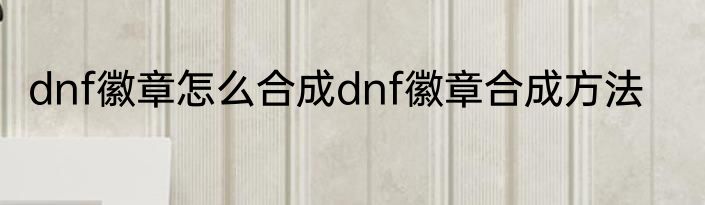 dnf徽章怎么合成dnf徽章合成方法