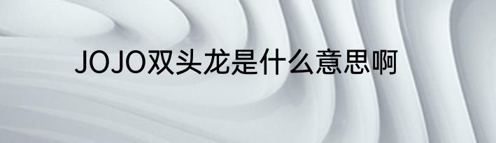 JOJO双头龙是什么意思啊