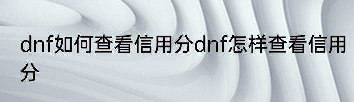 dnf如何查看信用分dnf怎样查看信用分