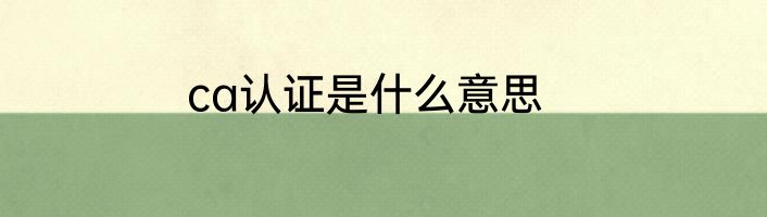 ca认证是什么意思