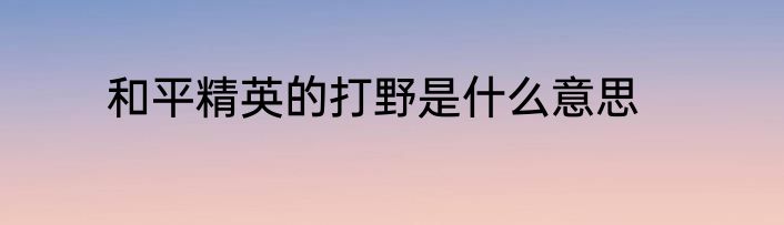 和平精英的打野是什么意思