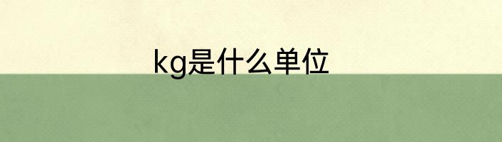 kg是什么单位