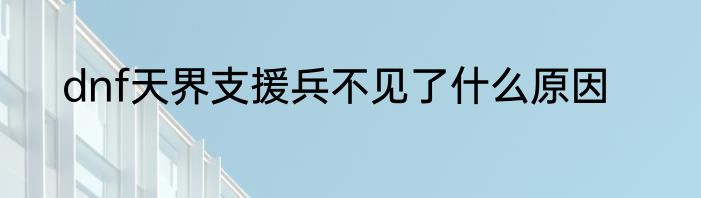 dnf天界支援兵不见了什么原因