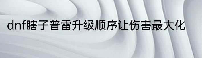 dnf瞎子普雷升级顺序让伤害最大化