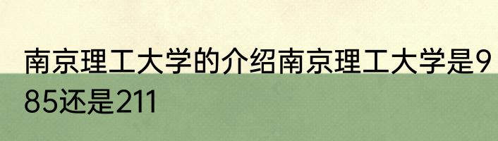 南京理工大学的介绍南京理工大学是985还是211