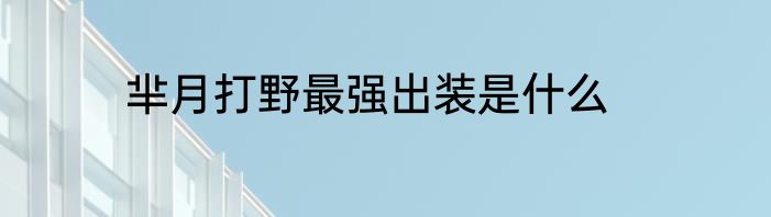 芈月打野最强出装是什么