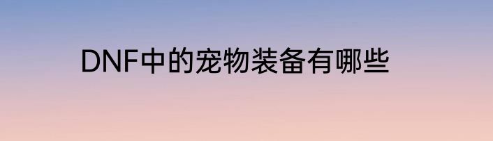 DNF中的宠物装备有哪些