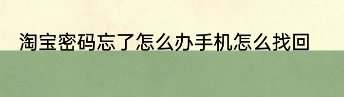 淘宝密码忘了怎么办手机怎么找回