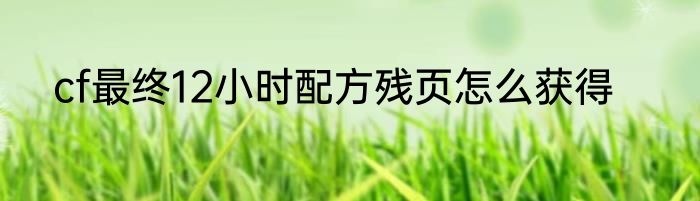 cf最终12小时配方残页怎么获得