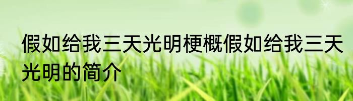 假如给我三天光明梗概假如给我三天光明的简介
