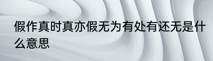 假作真时真亦假无为有处有还无是什么意思
