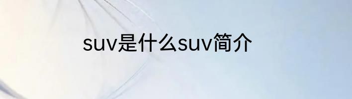 suv是什么suv简介