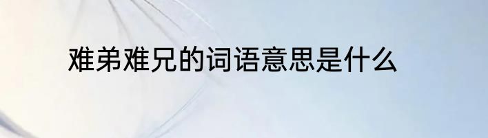 难弟难兄的词语意思是什么