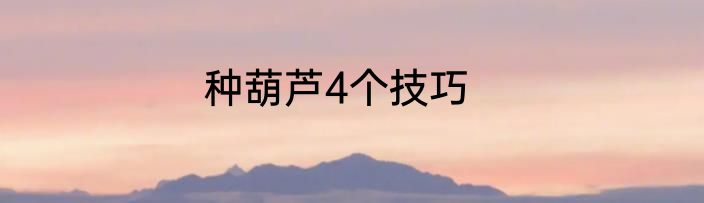 种葫芦4个技巧