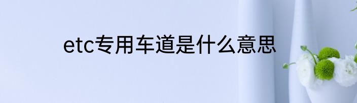 etc专用车道是什么意思