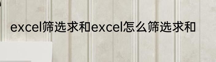 excel筛选求和excel怎么筛选求和