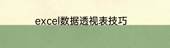 excel数据透视表技巧