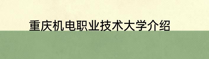 重庆机电职业技术大学介绍