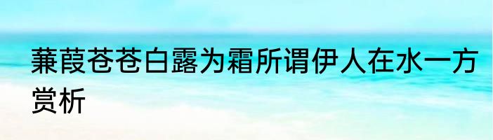 蒹葭苍苍白露为霜所谓伊人在水一方赏析