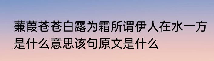 蒹葭苍苍白露为霜所谓伊人在水一方是什么意思该句原文是什么