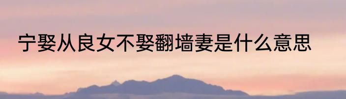 宁娶从良女不娶翻墙妻是什么意思