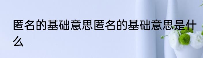 匿名的基础意思匿名的基础意思是什么