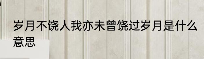 岁月不饶人我亦未曾饶过岁月是什么意思