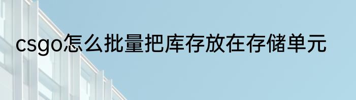 csgo怎么批量把库存放在存储单元