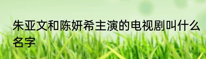 朱亚文和陈妍希主演的电视剧叫什么名字