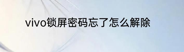 vivo锁屏密码忘了怎么解除