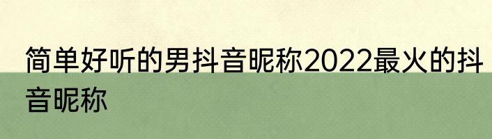 简单好听的男抖音昵称2022最火的抖音昵称