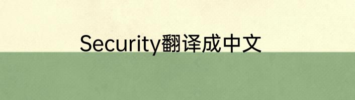 Security翻译成中文
