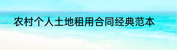 农村个人土地租用合同经典范本