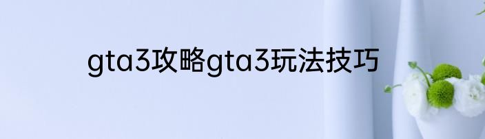 gta3攻略gta3玩法技巧