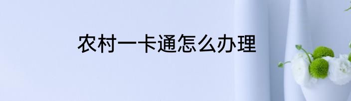 农村一卡通怎么办理
