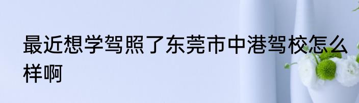 最近想学驾照了东莞市中港驾校怎么样啊