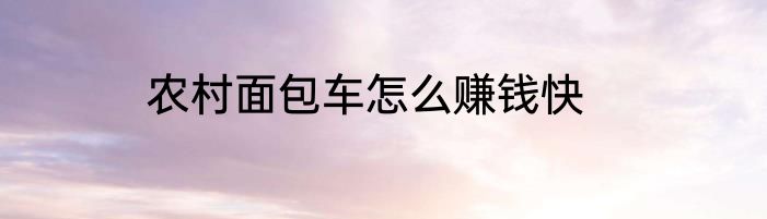 农村面包车怎么赚钱快