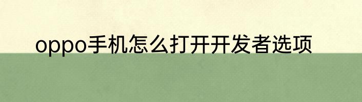 oppo手机怎么打开开发者选项