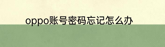 oppo账号密码忘记怎么办