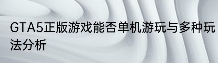 GTA5正版游戏能否单机游玩与多种玩法分析