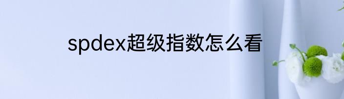 spdex超级指数怎么看