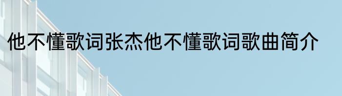 他不懂歌词张杰他不懂歌词歌曲简介